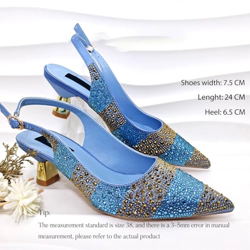 Women Stylish Sky Blue Embellished Satin Pointy Toe Pumps and Clutch Bag4