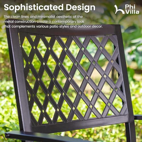 Image of PHI VILLA Stackable Patio Dining Chairs Set of 2, Wrought Iron, Black | All-Weather, 25 inchD x 23 inchW x 35 inchH, Supports 300 lb, For Deck, Perfect for patio,porch,deck,