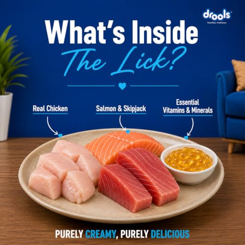 Image of Drools All Life Stages Creamy Lickable Cat Treat (30g x 15) Total 450g Pack of 15 | Salmon & Skipjack Flavour | Easy to Hand Feed | Easier Acceptance