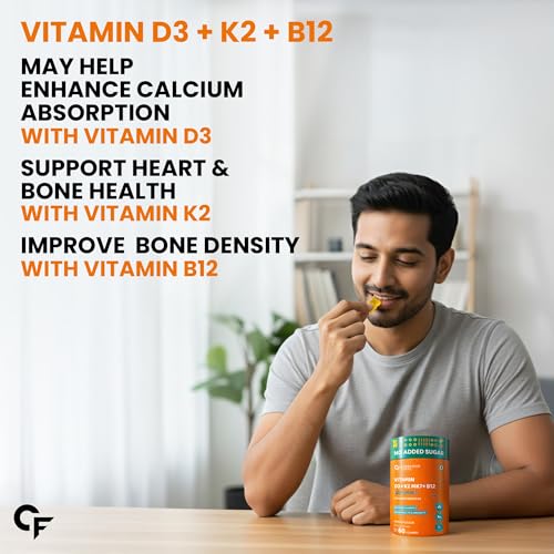 Image of Carbamide Forte Vitamin D3 K2 B12 Gummies | Vitamin B12 Supplements & Vitamin D Supplement | Vitamin K2 Supplements | Plant Based Veg Lichen Source D3 Supplement for Bone Health | Mango Flavor - 60 Gummies
