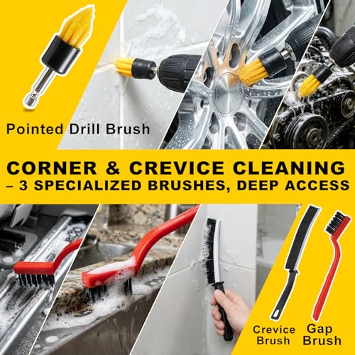 Image of 23Pcs Drill Brush Attachments, Power Scrubber Brushes with 2 Gap Brushes, Scrub Pads & Sponge Polishing Pads, Car Polishing Kit, Cleaning Supplies for Bathroom Kitchen Auto (Yellow-23pcs)