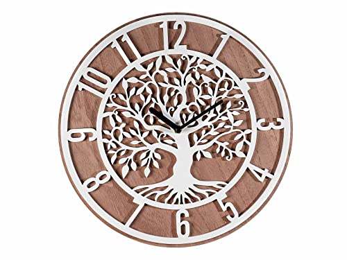 Orologio da parete in legno con decoro albero della vita silenzioso