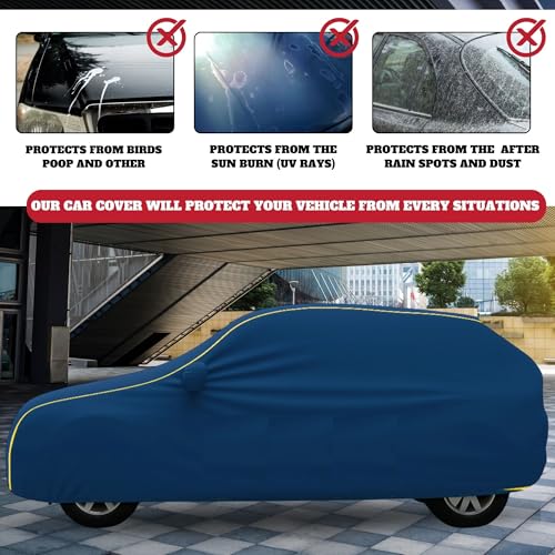 Image of 100% Waterproof Car Cover for Eon UV Protection, Dustproof, Windproof | Custom Fit with Mirror Pockets, Belt & Buckle | All Weather Outdoor Body Cover(Blue)