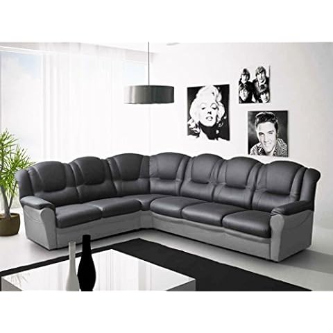 Texas Corner Sofa Black and Grey Faux Leather Cover