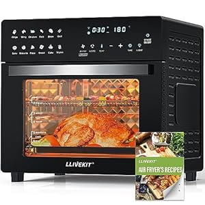 LLIVEKIT Heteluchtfriteuse, mini-oven, 26 l, 1700 W, airfryer XXL, met 12 programma’s, heteluchtoven met digitaal led-display, friteuse met voorverwarmen, warm houden en opwarmen