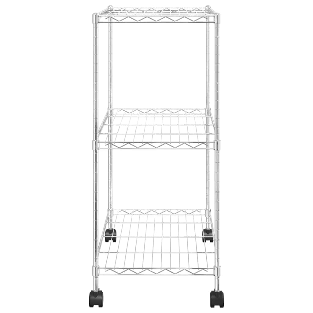 vidaXL Estantería de 3 Niveles con Ruedas, Estante Almacenamiento Patas Niveladoras Ajustables, Organizador de Almacenaje Doméstico, Cromado 150 kg