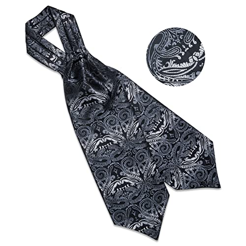 Image of DiBanGu 3PCS Ascot Ties for Men Wedding Jacquard Woven Silk Ascot Cravat for Men Cravat Tie and Pocket Square Set