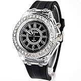 Geneva LED Backlight Glow Quartz Watch Hosamtel Unisex Waterproof Sport Rhinestone Silicone Band...