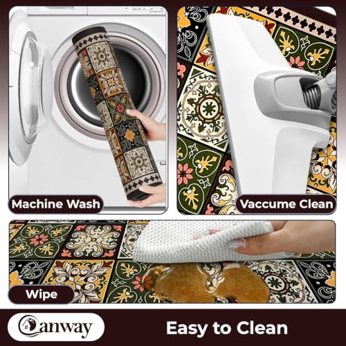 Image of CANWAY Kitchen Mat Set of 2, 40x60 & 120x40 CM, Flower Print | Water Absorbing, Anti-Slip, Waterproof, Washable, For Home Use