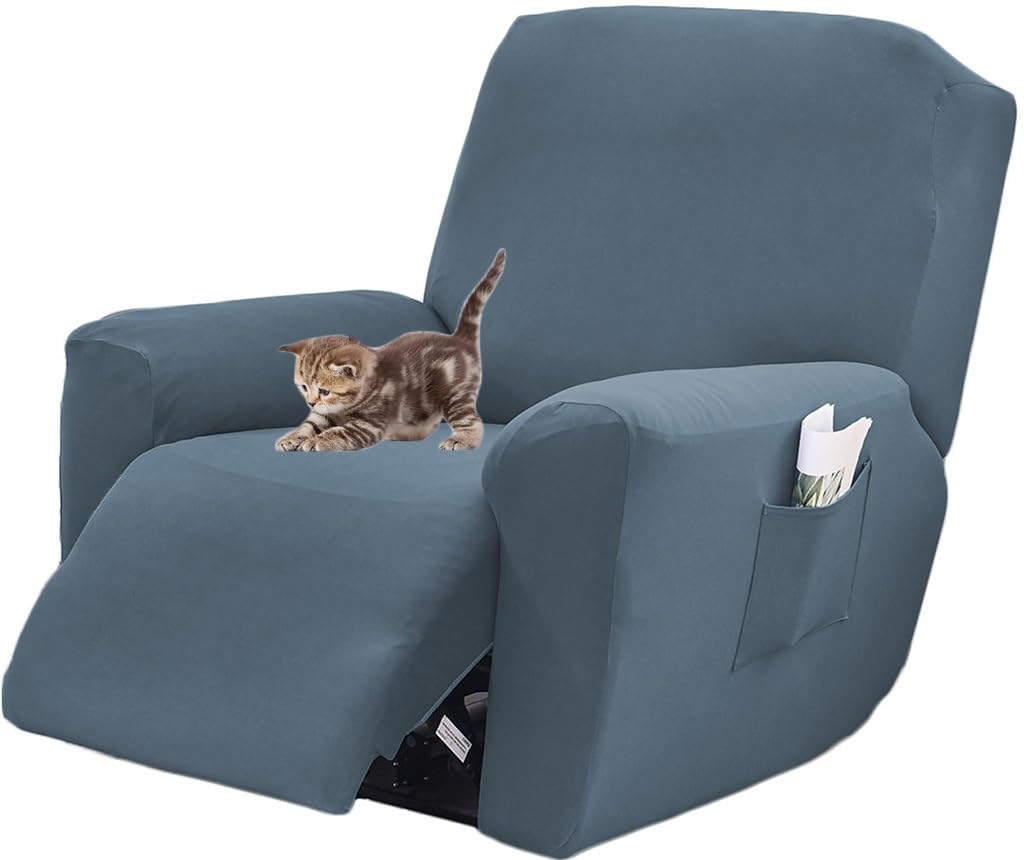 1/2/3 Seater Recliner Sofa Seat Covers Fabric Stretchy 4/6/8-Pieces Couch Slipcover Armchair Cover Non-Slip Furniture Protector, Elastic Spandex Soft Recliner Chair Protectors with Side Pocket ( Color
