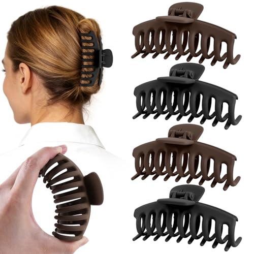 TOCESS Silicone Hair Claw Clip: 4 Pack Flexible & Unbreakable Large Matte Claw Clips for Thick/Thin Hair Women, 4 Inch Big Cute Neutral Jaw Clips for Driving-Safe