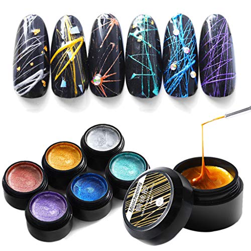 6-color Nail Spider Gel Set Matrix Gel Paint Design Nail Wire Drawing Nail Gel For Line for UV Gel Nails/Acrylic Nails/False Nails/Natural Nails/Paper/Cellphone Case/etc.