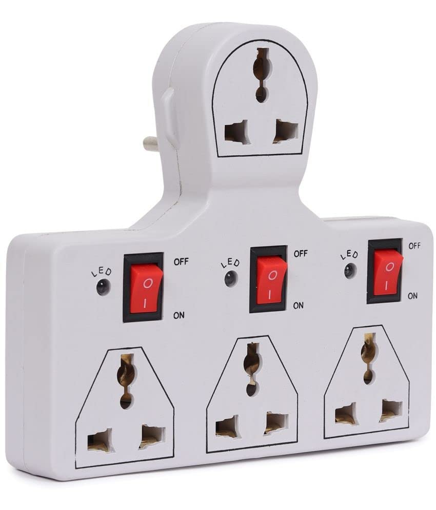 ESSTAIN 4 Pin Multi Plug Point | Cordless Wall Socket Multi Outlet Extension Board, Universal Sockets and Individual Switches (Red Switch)