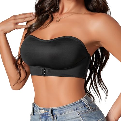 Image of DEANGELMON Strapless Bras for Women Non-Slip Silicone Bandeau Bra Non-Padded Wireless Front Closure Tube Top Bralette(1P1,S)