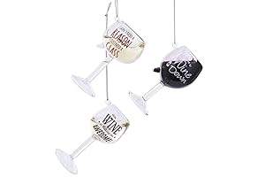 Kurt Adler 4" Wine Glasses with Quotes Christmas Ornaments (Set of 3)