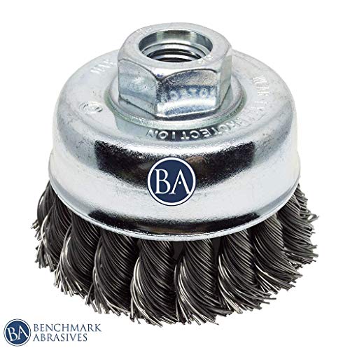 Image of Benchmark Abrasives 2-3 /4 inch Knot Wire Cup Brush for Narrow Holes Derusting Paint Removal Deburring Ferrous Metals Concrete, Wire End Brush for Angle Pneumatic Grinder - Carbon Steel (Pack of 5)