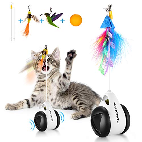 KANCHOU Cat Toys Interactive for Indoor Cats - Balance Cat Toy Chaser with Catnip and 4 Replacement Feather Teaser - Funny Roller Kitten Toys Chasing for Cat Exercise Puzzle Toy (Bird)