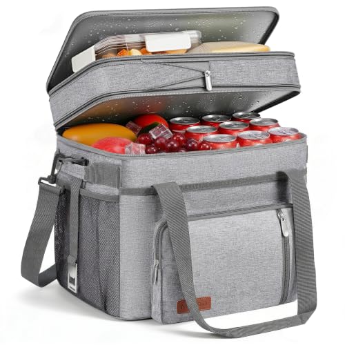 Image of MIYCOO Cooler Bag with Expandable Double Deck, 60 Can Leakproof Cooler | Insulated Portable Soft Lunch Cooler, Extra Large Ice Chest Cooler for Beach, Picnic, Camping, Shopping (Gray)