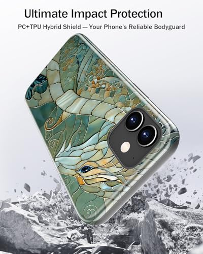 Image of Goodon for iPhone 12 Mini Case Cute - Wireless Charging Compatible - Dual-Layer Hard Shell + Silicone Cover - Protective Phone Case with Trendy Designs for Women - an Abstract Dragon