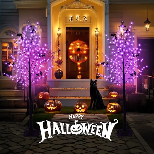 Halloween Lighted Tree with 260 LED Lights, 6FT Black Halloween Tree with Timer, 8 Modes, Dimmable, Spider Web & Bats DIY, Indoor Outdoor Halloween Decorations - image 6