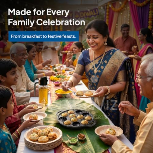 Image of HomeWiz Cast Iron Appe Pan 12 Cavity 26 cm | Free Oil Dispenser 500ml | Pre-Seasoned Appe Maker for Appam, Paniyaram & Appe | Non Stick Appam Pan | Naturally Non-Stick | Works On Induction & Gas