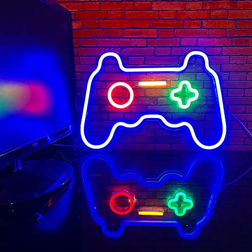Image of Game Neon Sign Gamepad Shape LED Neon Lights Signs for Wall Decor Gaming Controller LED Neon Signs for Bedroom Game Room Gaming Wall Party Decoration Light Up Signs Gamer Children Teen Boys Blue