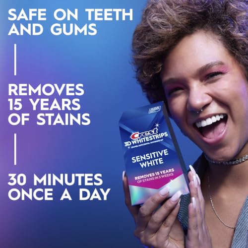 Image of Crest 3DWhitestrips Sensitive White At-Home Teeth Whitening Kit, 18 Treatments, Gently Removes 15 Years of Stains