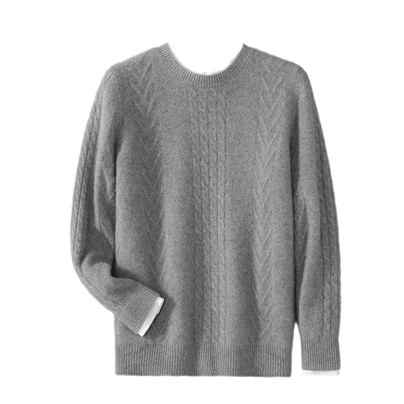 Men's Wool Crew Neck Knit Sweater - Long Sleeve Solid Twist Pullover Warm Casual Jumper Top