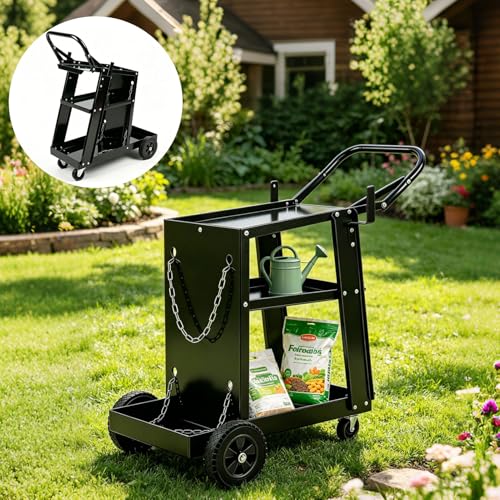 Heavy-Duty 3-Tier Welding Cart with 360° Swivel Wheels and Safety Chains - Rolling Trolley for Secure and Convenient Welding Equipment Storage