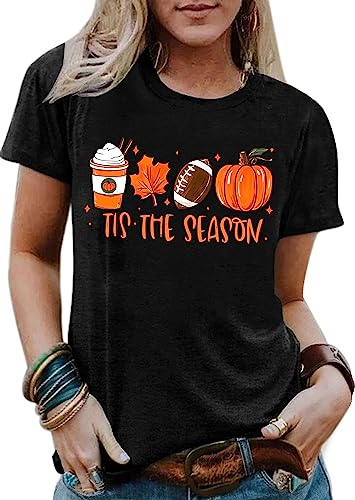 hohololo Halloween T Shirt Women Tis The Season Shirt Fall Pumpkin Tshirt Latte Coffee Graphic Tees Fall Top