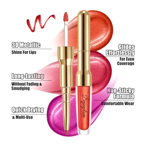Image of Dark Red Metallic Lipstick and Lip Liner Combo Glitter Lipsticks for Women | 2in1 Metallic Lip Gloss Shimmer Stain Waterproof Smudgeproof Long Lasting Lipsticks,GB14 Passion
