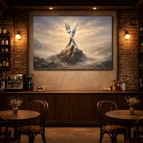 Toile nature cutlery dramatic grand format 90x60cm pour décoration murale