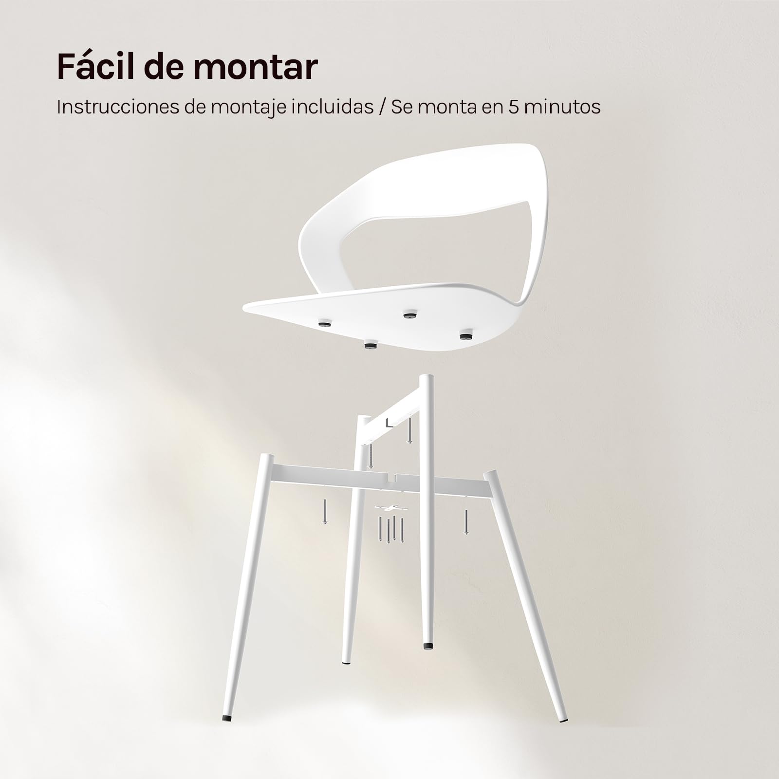 WOLTU Juego de 6 Sillas de Comedor,PP,Blanco | Moderna con Respaldo Calado, Impermeable, Patas de Metal, Carga hasta 150 kg, para Salón, Dormitorio o Estudio