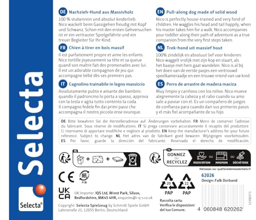 Selecta 62026 Nico, Nachzieh Hund, Schiebe-und Nachziehspielzeug, 1 Jahr to 3 Jahre, aus Holz, 12 cm