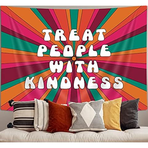 Wathon Positive Inspirational Quote Tapestry Abstract Retro 70s Rainbow Minimal Geometric Hippie Bohemian Decor Aesthetic Boho Tapestries Mid Century Vintage Sun Backdrop Party Decorations 60x40 Cover