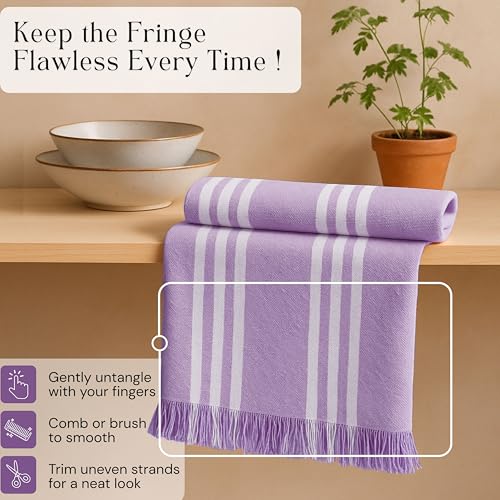 Image of Striped Kitchen Towels 12 Pack, 16x26 Inches, 100% Cotton, Absorbent Dish Towels for Kitchen Drying, Reusable Dishcloths for Cleaning, Quick Dry Wash Rags for Everyday Use - Lavender