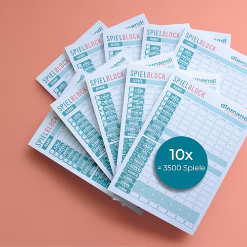Diamandi Blocco da gioco per giochi di dadi, formato A5, 21 x 14,5 cm, 1 x 50 fogli, 3 x 50 fogli, 5 x 50 fogli, 10 x 50 fogli, 10 x 50 fogli, carta robusta da 80 g/m² (10 blocchi)