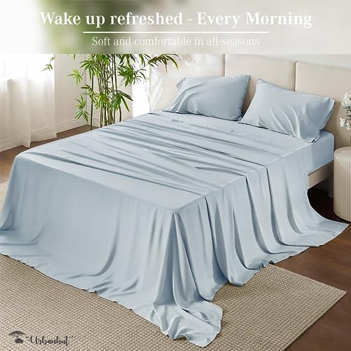URBANHUT 800 Thread Count Egyptian Cotton Sheets Set Full Size, Luxury Full Size Bed Sheets, 4 Pc Bed Sheet Sets, Hotel Sheets Sateen Finish Fits 16" Deep Pocket - Light Blue