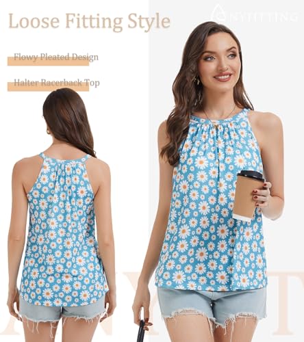 Image of Women Halter Tank Top with Built in Bra Flowy Sleevless Padded Camisole Loose Fit Summer Shirt Top S-3XL