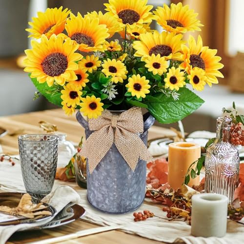 Image of CURATED CART Artificial Sunflowers, 30cm Stem, Set of 2 Yellow Silk Flowers for Home, Wedding and Party Decoration, Indoor Outdoor Floral Arrangement and Decor (No Vase)
