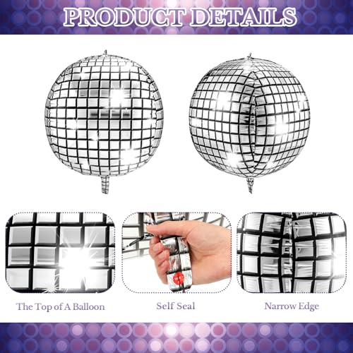 Image of Leitee 6 Pcs Big Disco Ball Balloon 70s Disco Balloons Party Decoration Large 4d Aluminum Foil Inflatable Ball Giant Silver Metallic Mirror Decor for Baby Shower Wedding Birthday Dance Party (50 in)