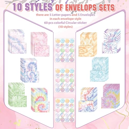 Image of TaoBary 160 Pcs Tie Dye Stationery Paper and Envelopes Set, 5.5 x 8.25''