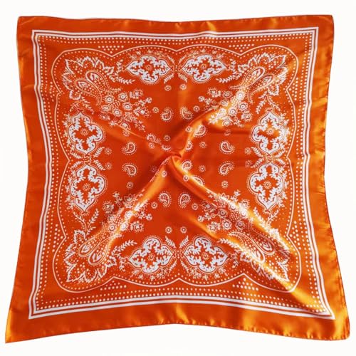Hjiaruiky Satin Head Scarf Silk Like Hair Scarf 27 Head Scarves for Women Bandana Head Wraps for Womens Hair Black (Orange)