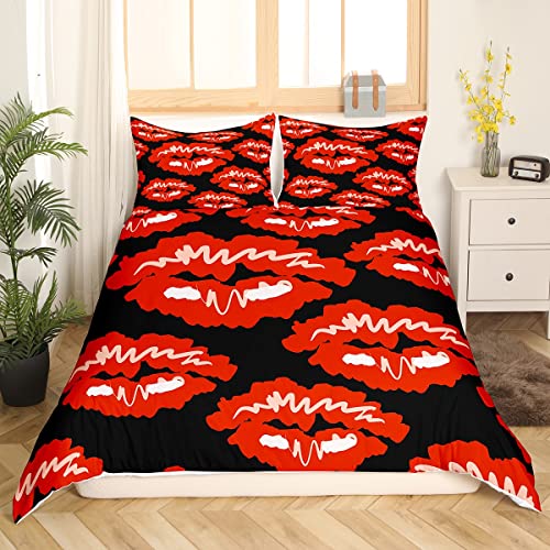 Homemissing Kiss Parure de Lit 140x200cm Feminine Rouge Lips Parure Housse de Couette Lipstick...
