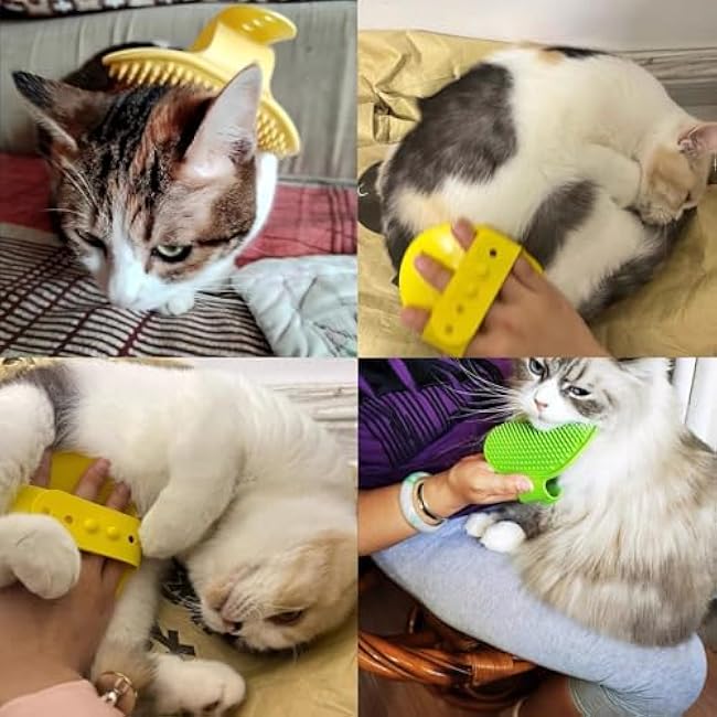 5Pcs Pets Silicone Grooming Strap Pad 2-in-1 Self-Groomer Brush, Cat Self Groomer Brush, Adjustable Pet Massager for Climbing Frames & Table Legs-XiYpSPoz