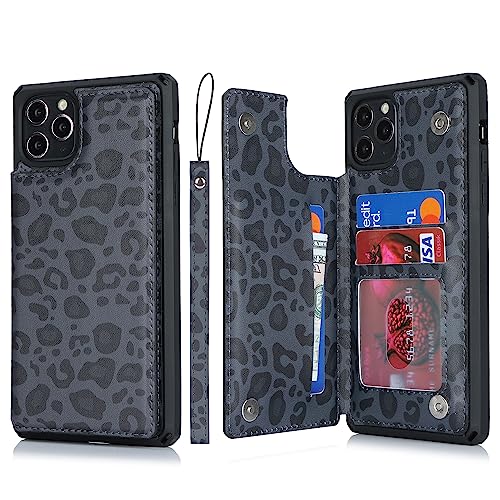 Cavor for iPhone 11 Pro Max Cases Wallet with Card Holder,for iPhone 11 Pro Max Cases for Women Men,Phone Case with Stand and Strap,Shockproof Protective-Black