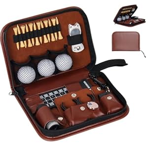 Golf Accessories Kit, Golf Stuff Set with Leather Case, Golf Balls, Golf Tees, Golf Brushes, Rangefinder, Scorer, Ball Marker, Golf Clips, Golf Divot Tool, Golf Gifts for Men Women Golfers