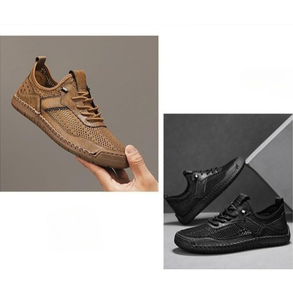Handgefertigte Herren-Wanderschuhe aus atmungsaktivem Netzstoff | Bequeme, weiche Sohle, zum Reinschlüpfen, lässig, leicht, rutschfest, Fahrschuhe für Wandern, Reisen, Alltag