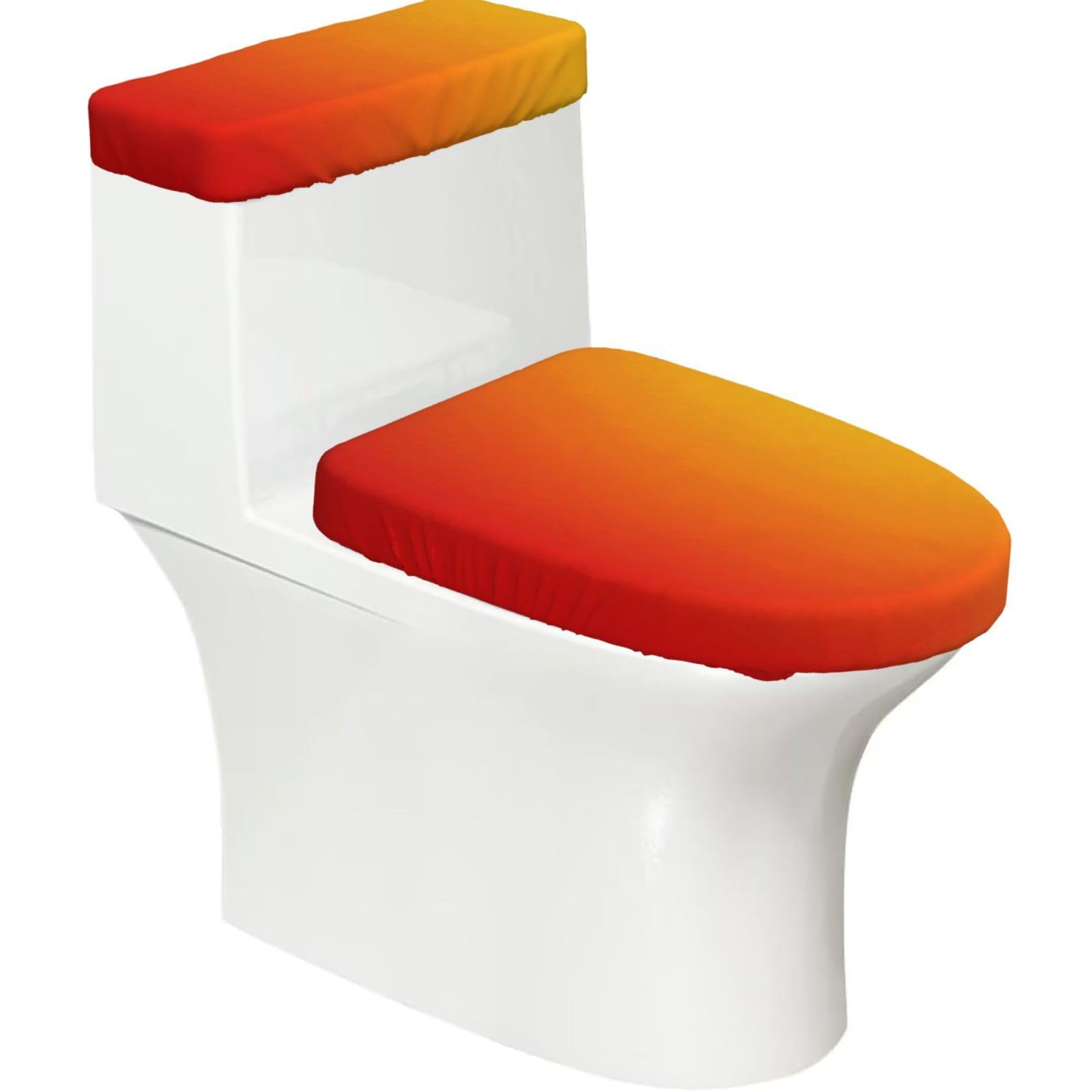 Sunset Gradient Elastic Toilet Cover Set of 2-Stretchy Lid and Tank Covers for Bathroom, Soft Washable U Shape Toilet Decor