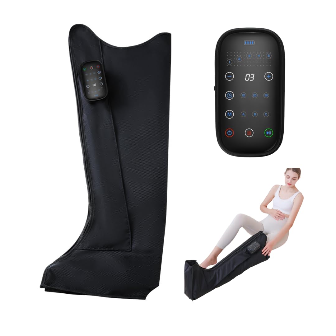 Botas de compresión inalámbricas para piernas con función de calor, dispositivo de masaje de presión de aire para recuperación muscular, drenaje linfático y recuperación, control digital con múltiples